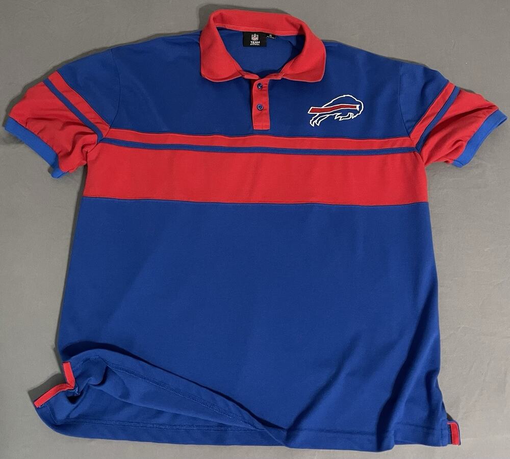NFL Team Apparel Buffalo Bills Polo Shirt Blue Red Stripe XL Excellent